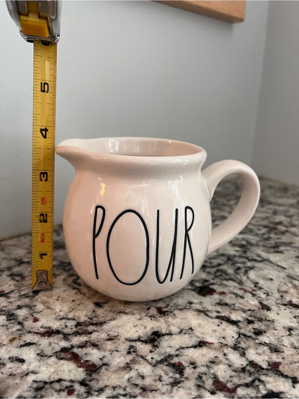 Rae Dunn White Ceramic Pitcher with Black 'POUR' Lettering